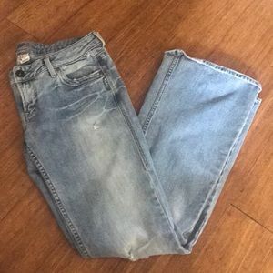 Long faded blue Silver jeans, 31 waist 35 inseam.